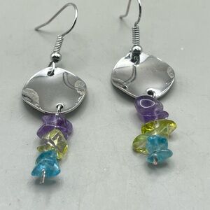 Silver Dangle Earrings with Amethyst, Peridot and Apatite GemStones -Luxe
